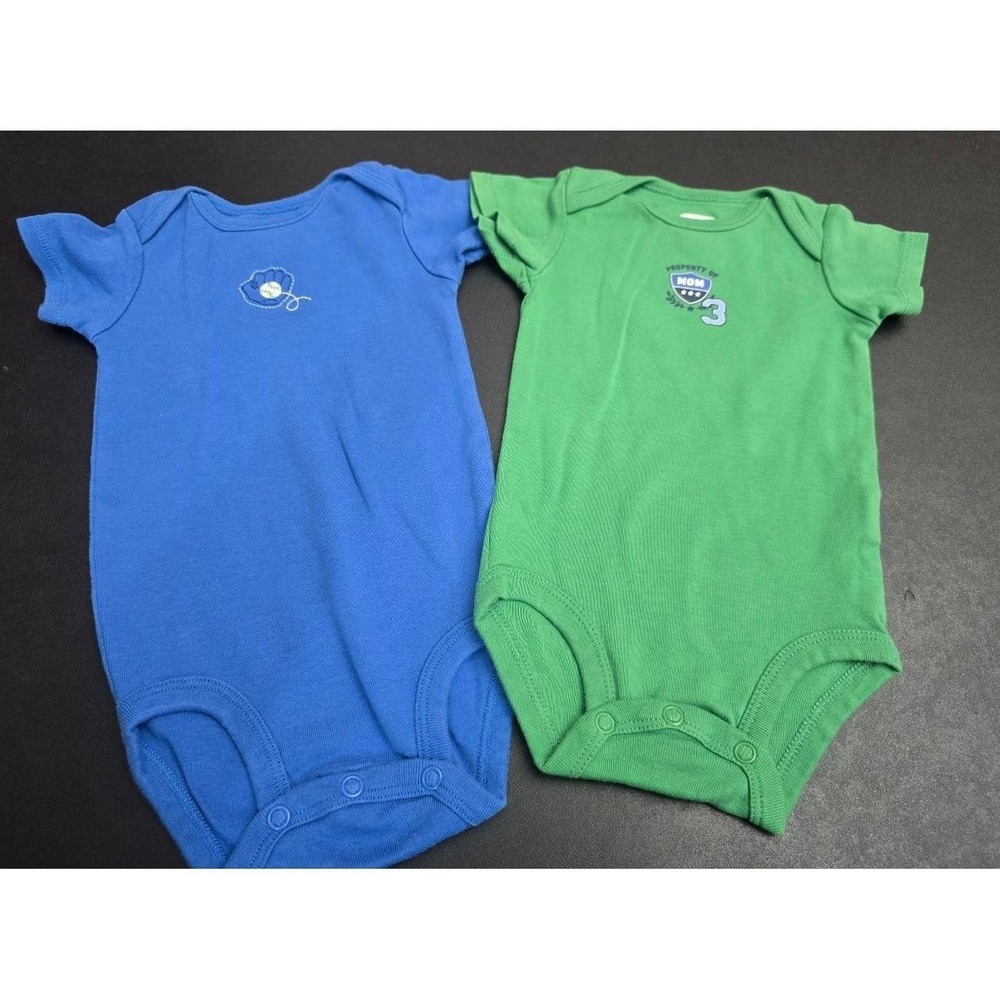 Baby Boys Short Sleeve Bodysuit Set 2-Pack Blue Green Sport Graphic 6 Months